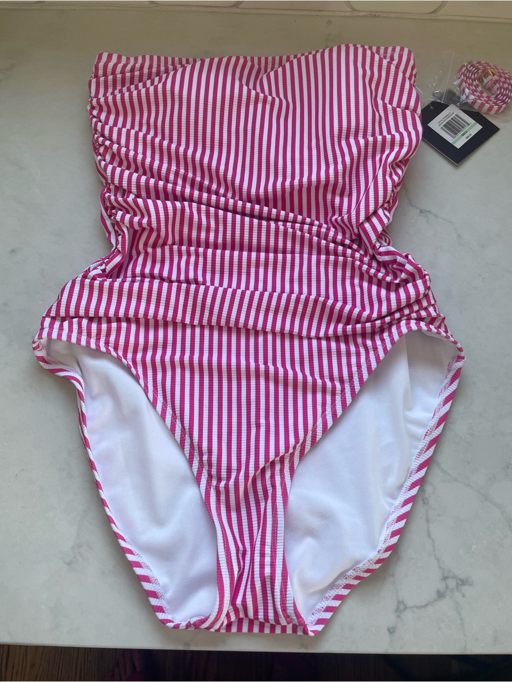 Nautical Strips Pink and White One-Piece Swimsuit - Sz 8